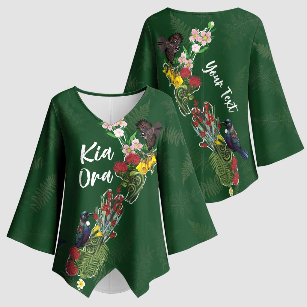 Kia Ora New Zealand Floral Personalized Kimono Sleeve Blouse Sage Green - Aussie Hoodie