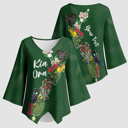 Kia Ora New Zealand Floral Personalized Kimono Sleeve Blouse Sage Green - Aussie Hoodie
