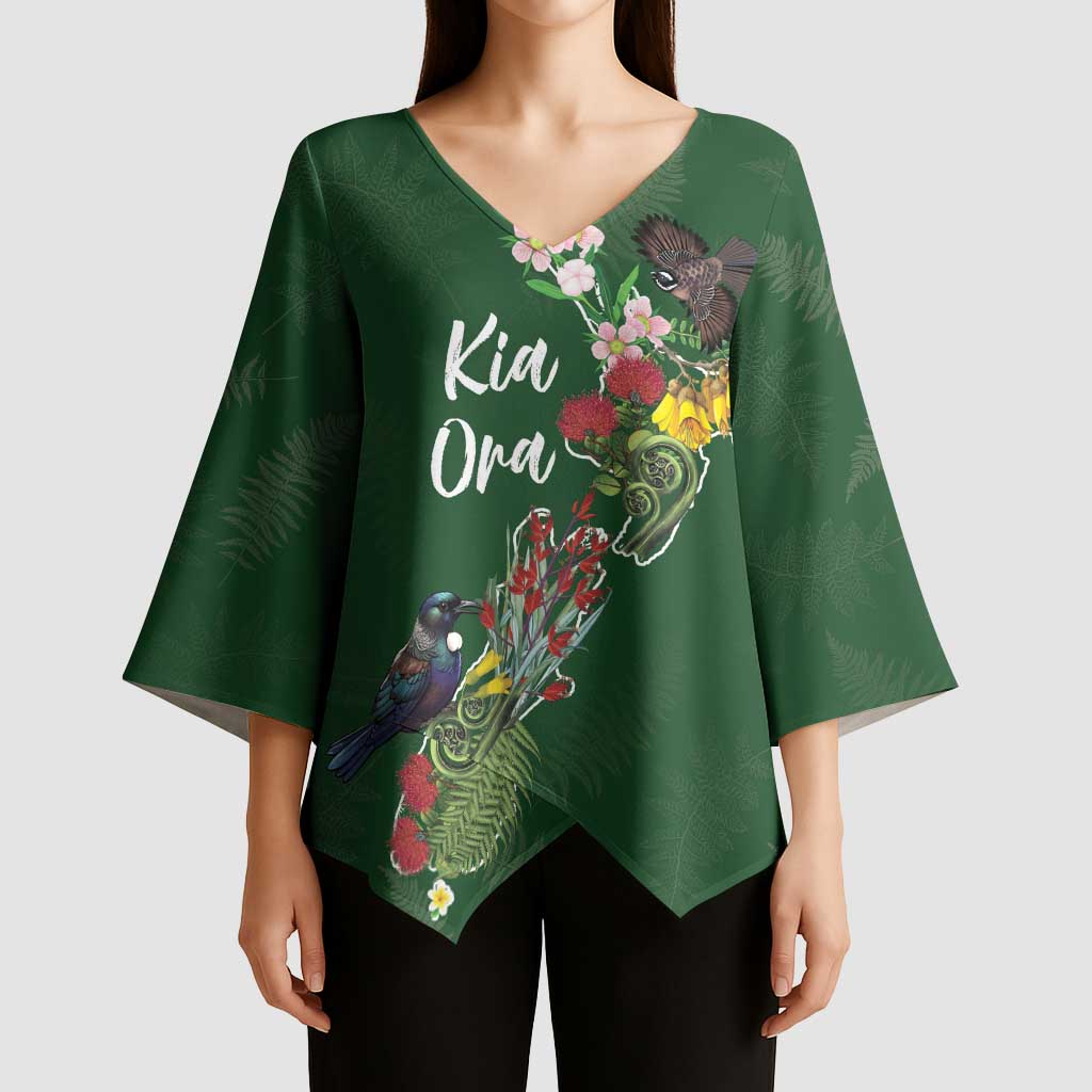 Kia Ora New Zealand Floral Personalized Kimono Sleeve Blouse Sage Green - Aussie Hoodie