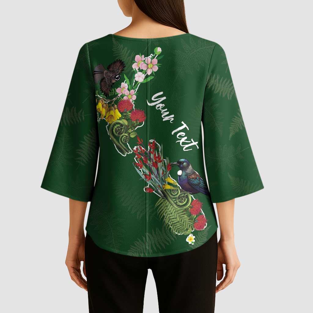 Kia Ora New Zealand Floral Personalized Kimono Sleeve Blouse Sage Green - Aussie Hoodie
