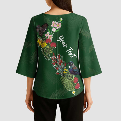 Kia Ora New Zealand Floral Personalized Kimono Sleeve Blouse Sage Green - Aussie Hoodie