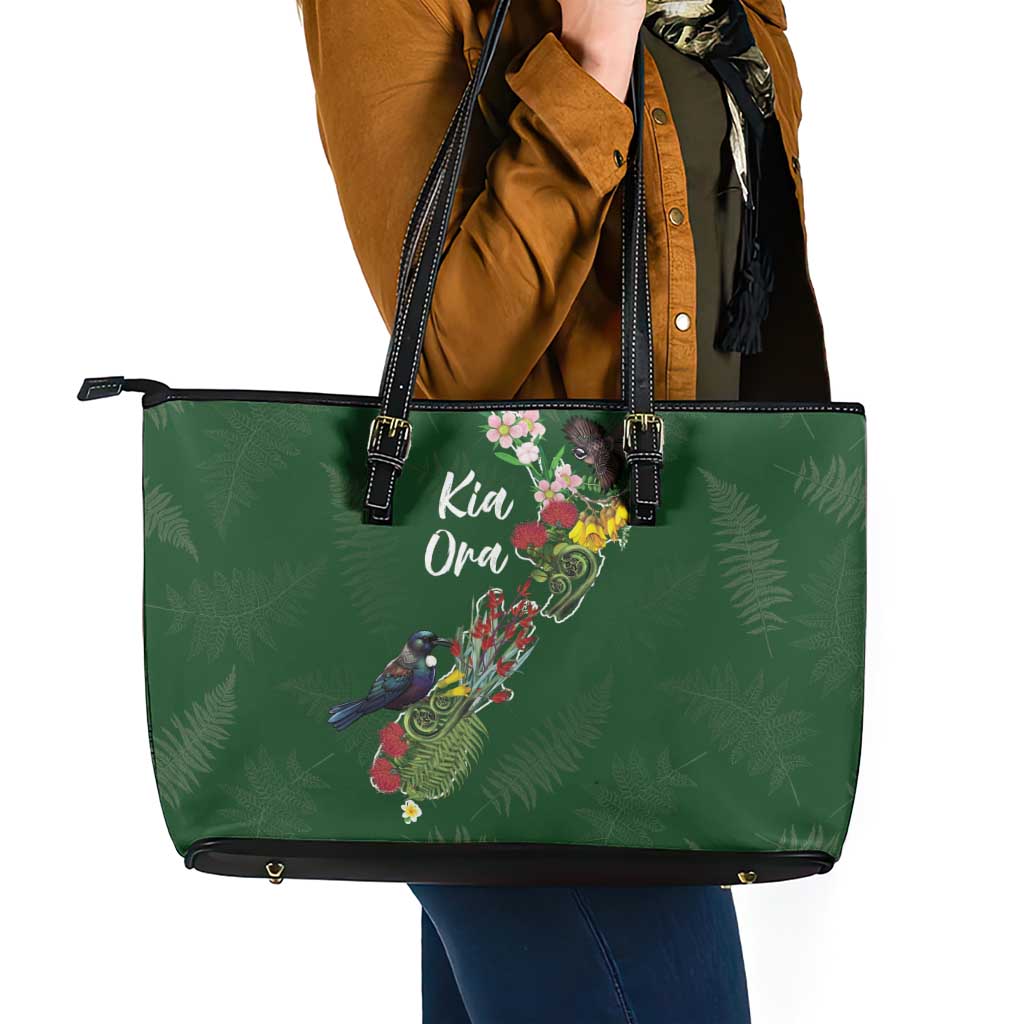 Kia Ora New Zealand Floral Leather Tote Bag Sage Green - Aussie Hoodie