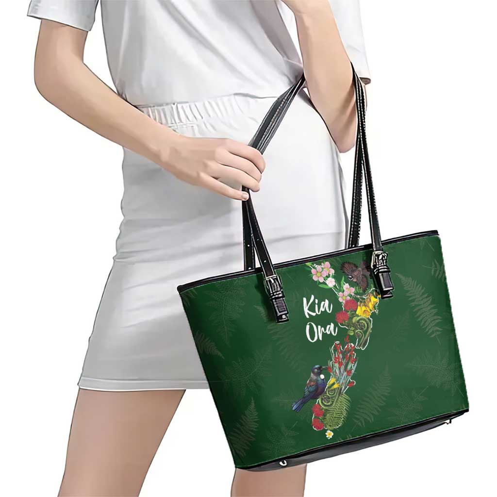 Kia Ora New Zealand Floral Leather Tote Bag Sage Green - Aussie Hoodie