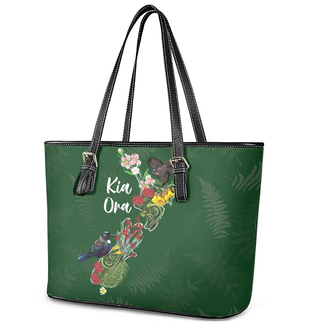 Kia Ora New Zealand Floral Leather Tote Bag Sage Green - Aussie Hoodie