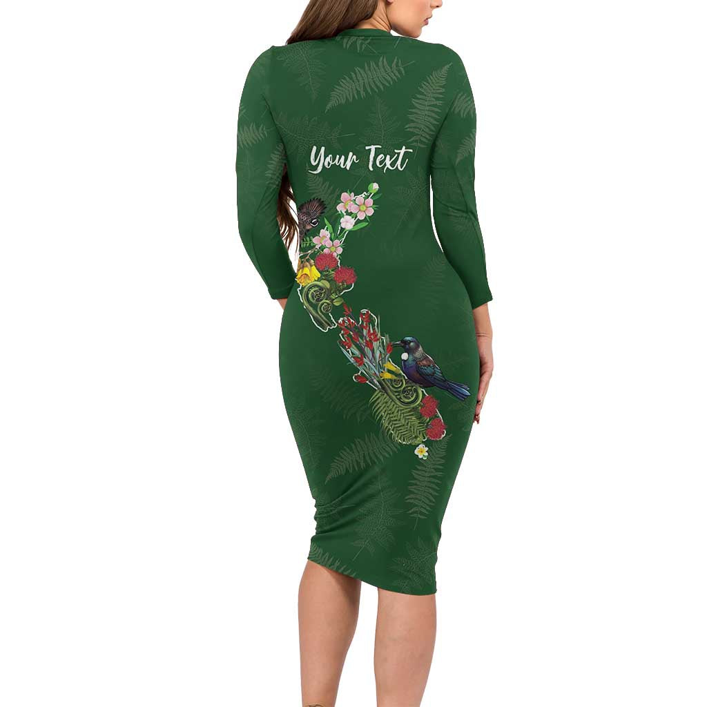 Kia Ora New Zealand Floral Personalized Long Sleeve Bodycon Dress Sage Green - Aussie Hoodie