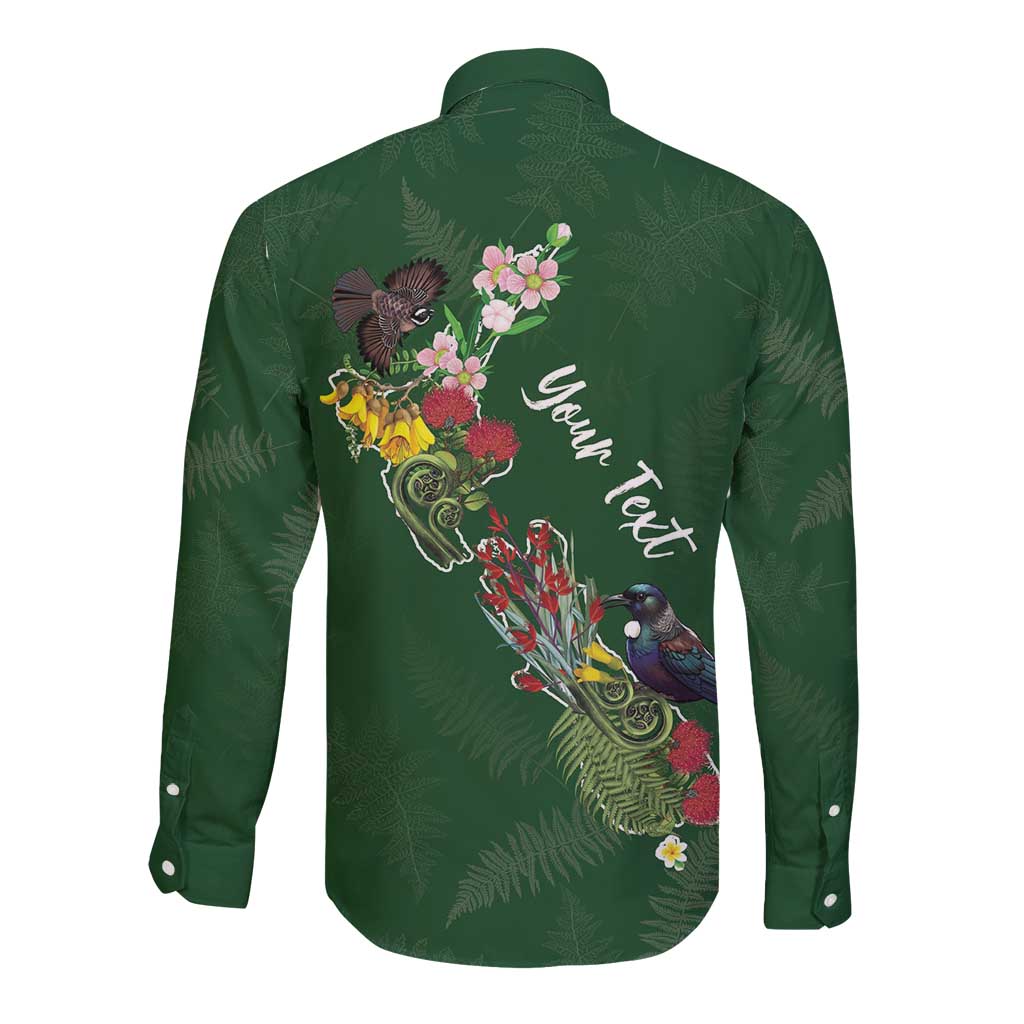 Kia Ora New Zealand Floral Personalized Long Sleeve Button Shirt Sage Green - Aussie Hoodie