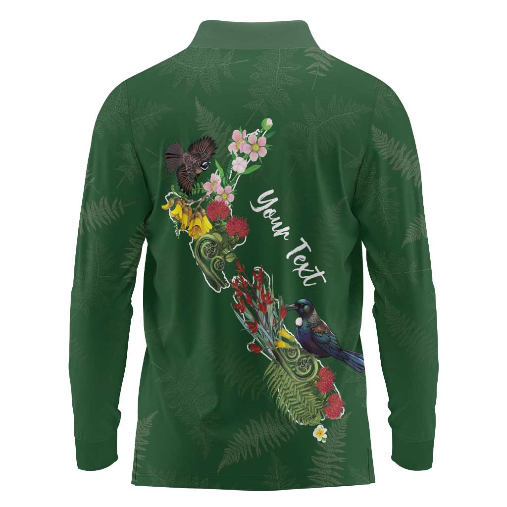Kia Ora New Zealand Floral Personalized Long Sleeve Polo Shirt Sage Green - Aussie Hoodie