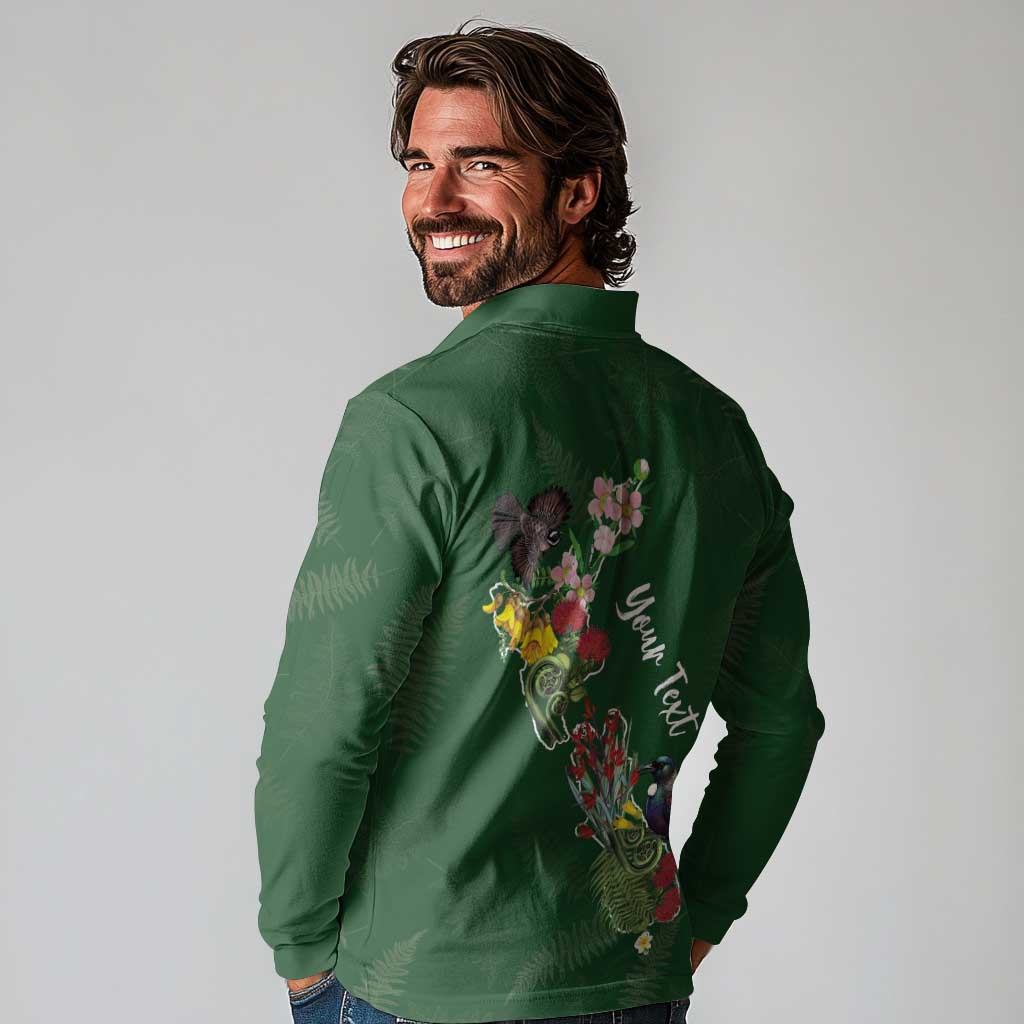 Kia Ora New Zealand Floral Personalized Long Sleeve Polo Shirt Sage Green - Aussie Hoodie