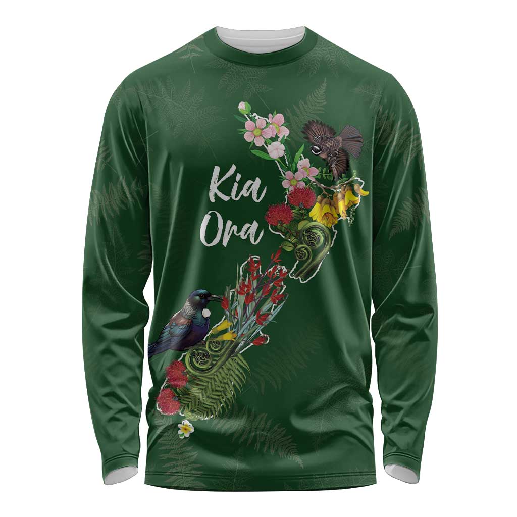 Kia Ora New Zealand Floral Personalized Long Sleeve Shirt Sage Green - Aussie Hoodie