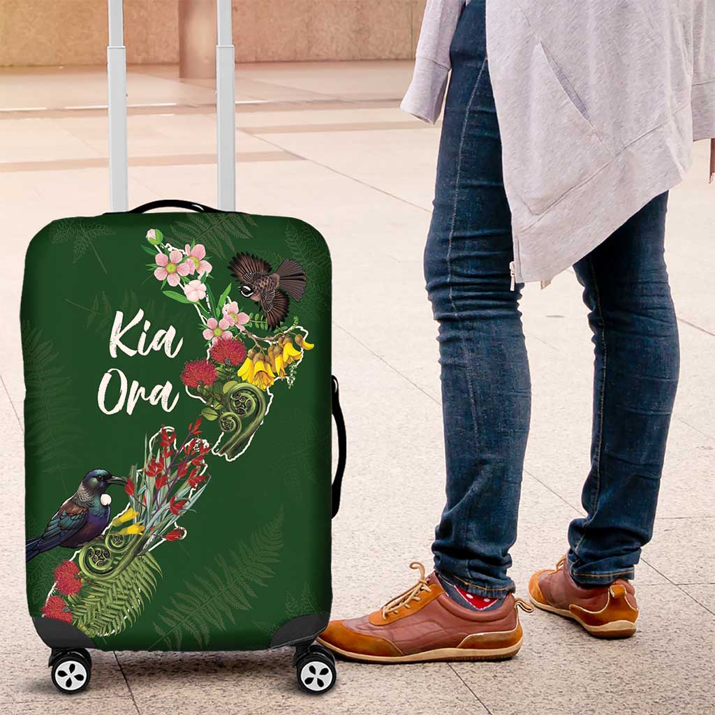 Kia Ora New Zealand Floral Luggage Cover Sage Green - Aussie Hoodie