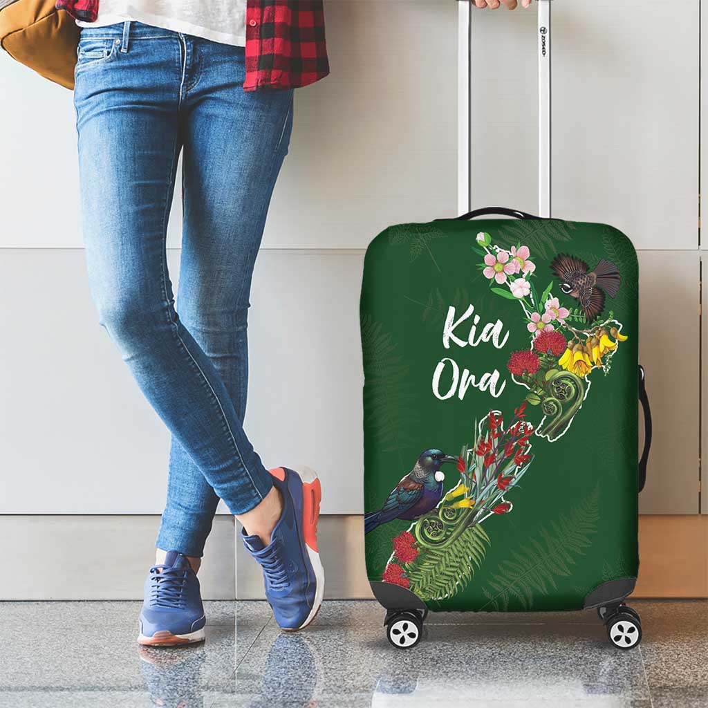 Kia Ora New Zealand Floral Luggage Cover Sage Green - Aussie Hoodie