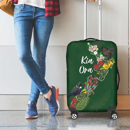 Kia Ora New Zealand Floral Luggage Cover Sage Green - Aussie Hoodie