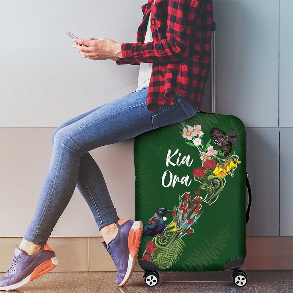 Kia Ora New Zealand Floral Luggage Cover Sage Green - Aussie Hoodie