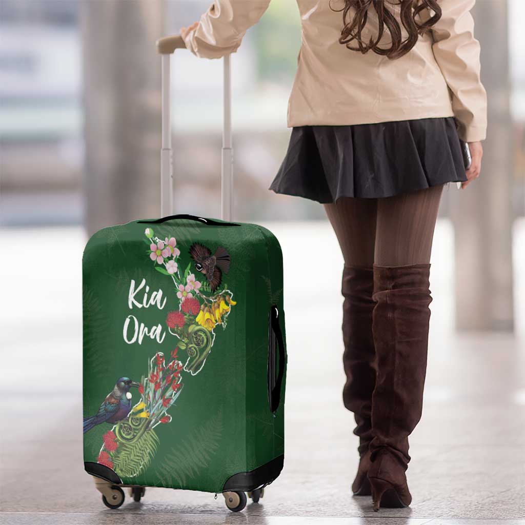 Kia Ora New Zealand Floral Luggage Cover Sage Green - Aussie Hoodie