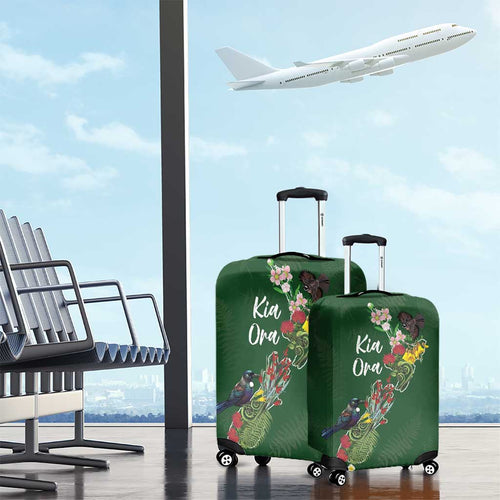 Kia Ora New Zealand Floral Luggage Cover Sage Green - Aussie Hoodie
