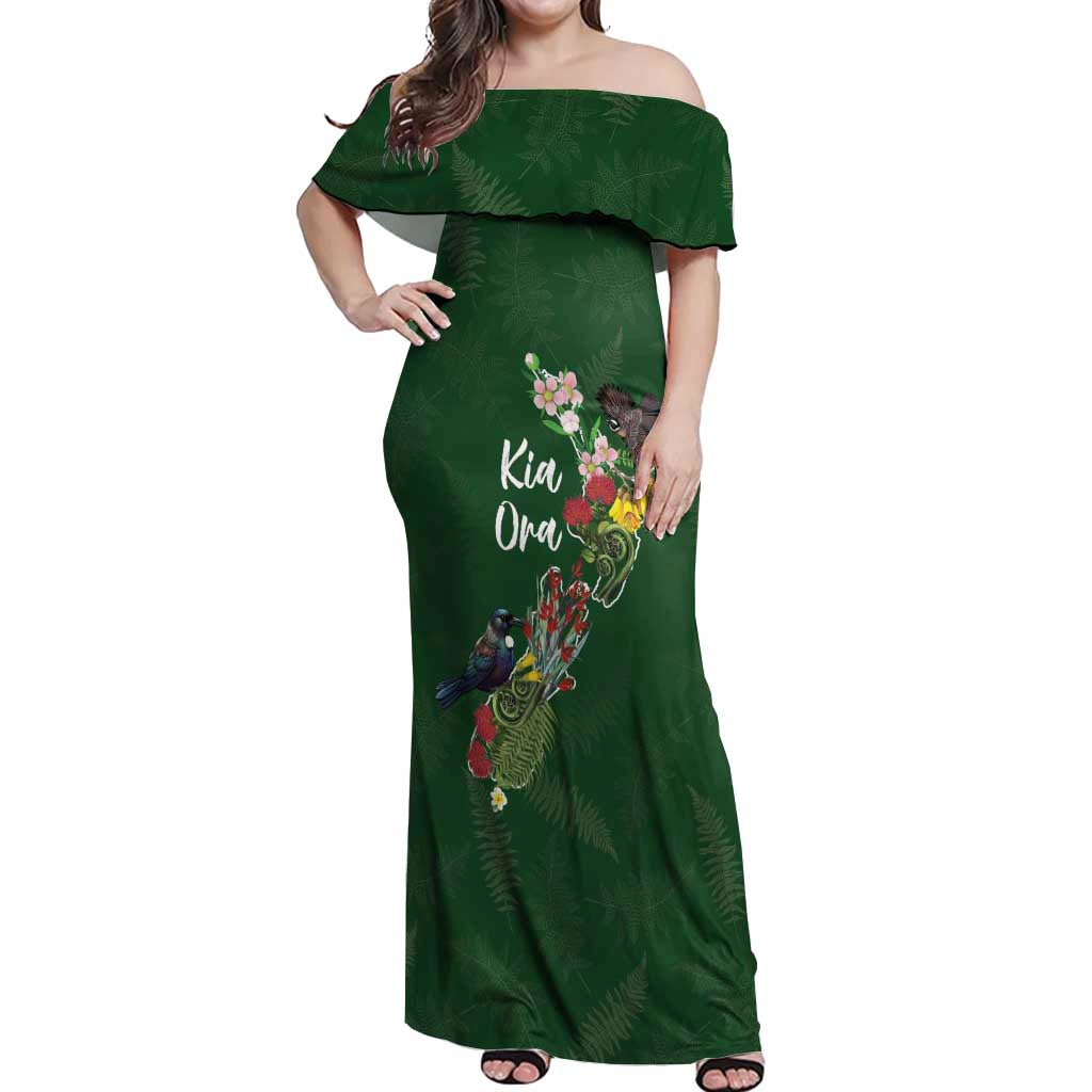 Kia Ora New Zealand Floral Personalized Off Shoulder Maxi Dress Sage Green - Aussie Hoodie