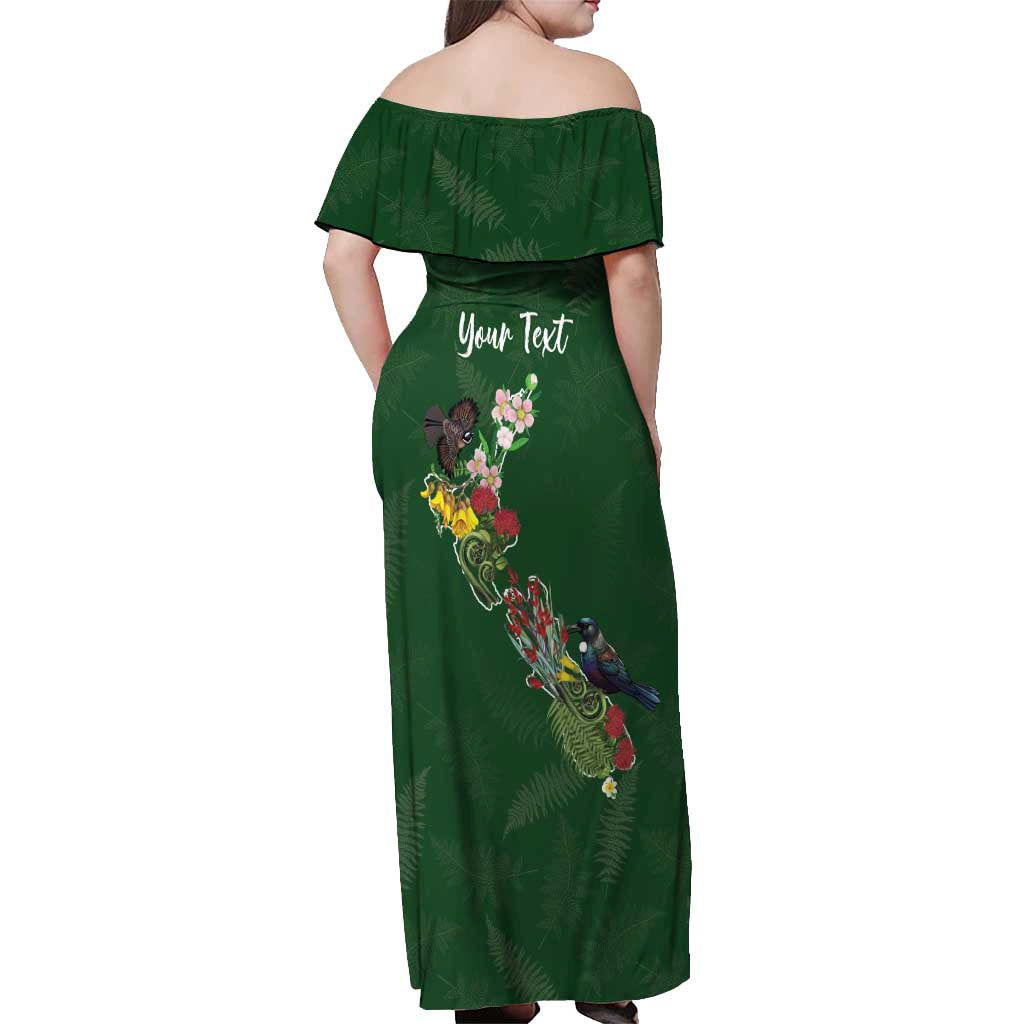 Kia Ora New Zealand Floral Personalized Off Shoulder Maxi Dress Sage Green - Aussie Hoodie