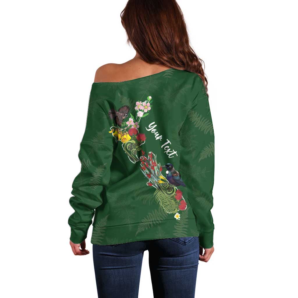Kia Ora New Zealand Floral Personalized Off Shoulder Sweater Sage Green - Aussie Hoodie