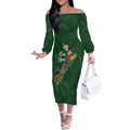 Kia Ora New Zealand Floral Personalized Off The Shoulder Long Sleeve Dress Sage Green - Aussie Hoodie