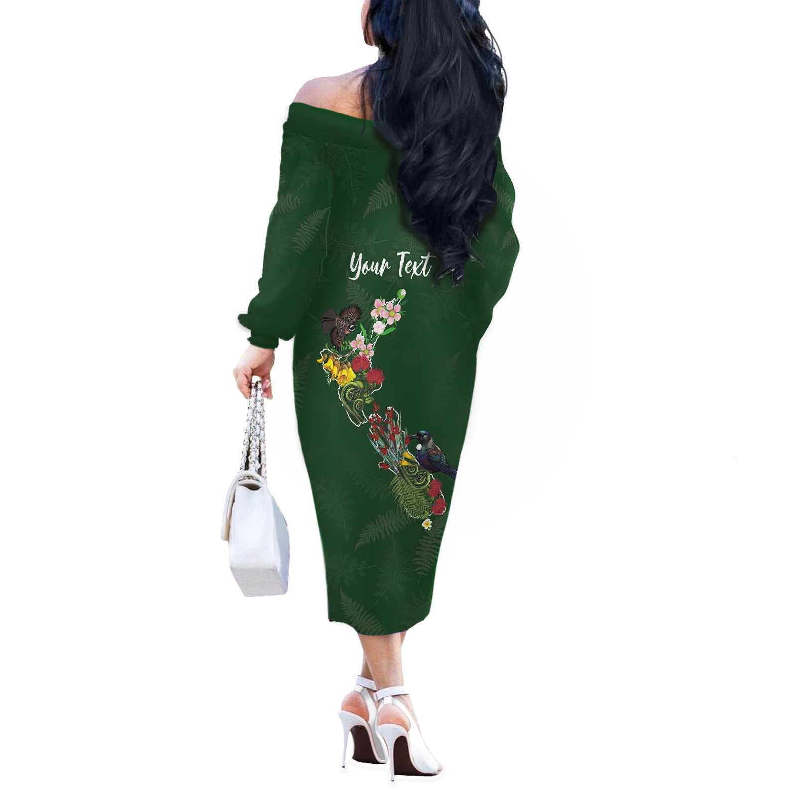 Kia Ora New Zealand Floral Personalized Off The Shoulder Long Sleeve Dress Sage Green - Aussie Hoodie
