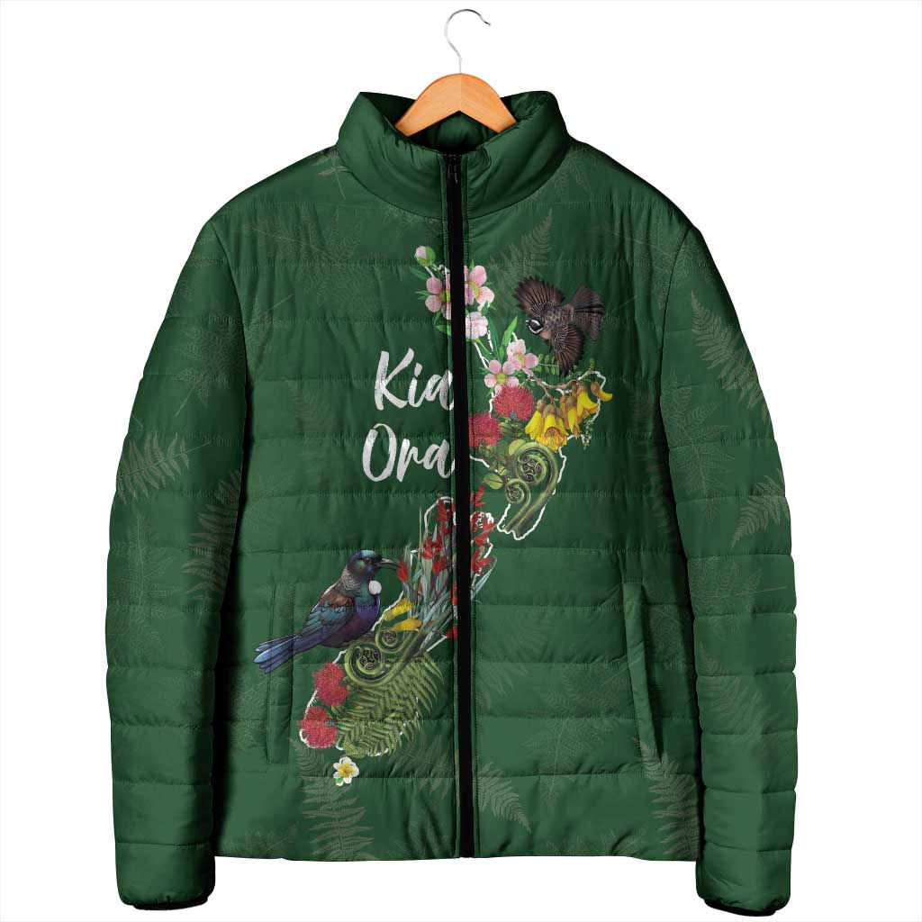 Kia Ora New Zealand Floral Personalized Padded Jacket Sage Green - Aussie Hoodie