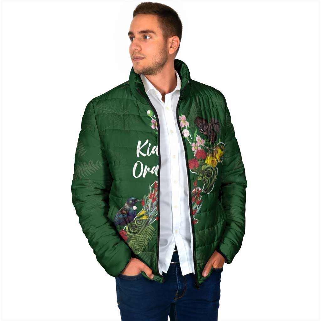Kia Ora New Zealand Floral Personalized Padded Jacket Sage Green - Aussie Hoodie