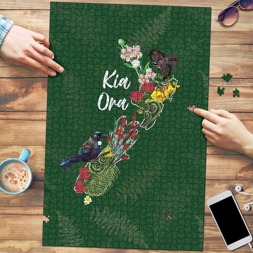 Kia Ora New Zealand Floral Puzzle Sage Green - Aussie Hoodie
