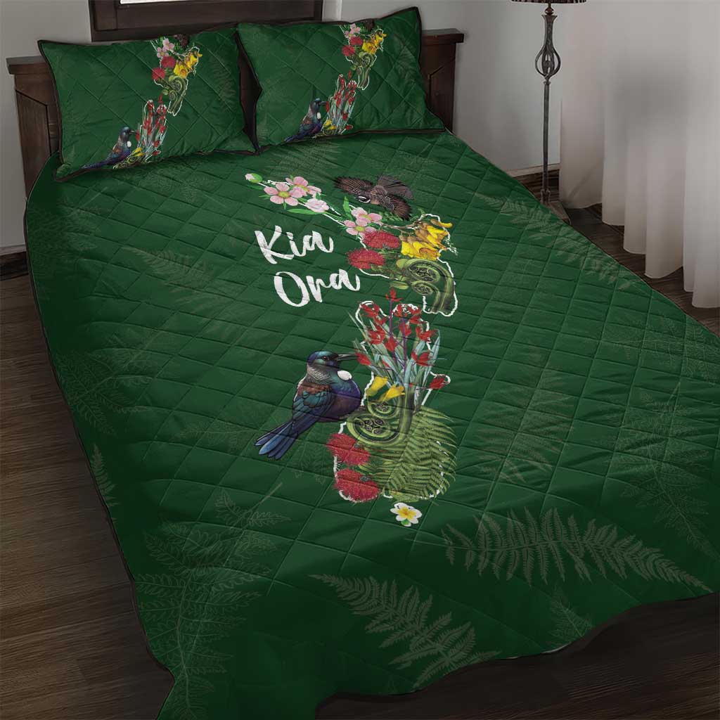 Kia Ora New Zealand Floral Quilt Bed Set Sage Green - Aussie Hoodie