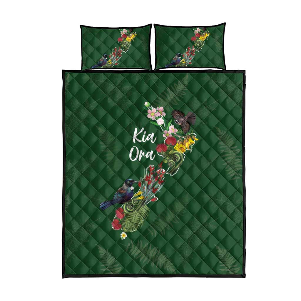 Kia Ora New Zealand Floral Quilt Bed Set Sage Green - Aussie Hoodie