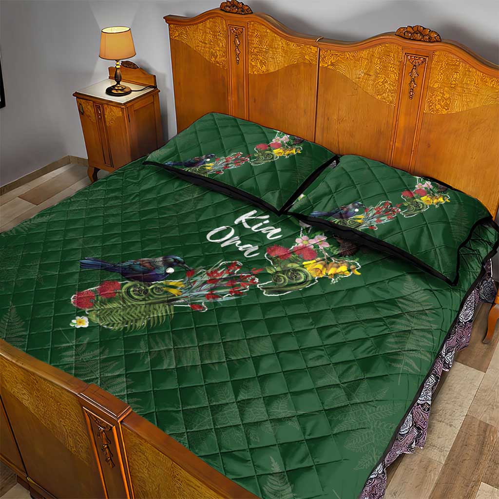 Kia Ora New Zealand Floral Quilt Bed Set Sage Green - Aussie Hoodie