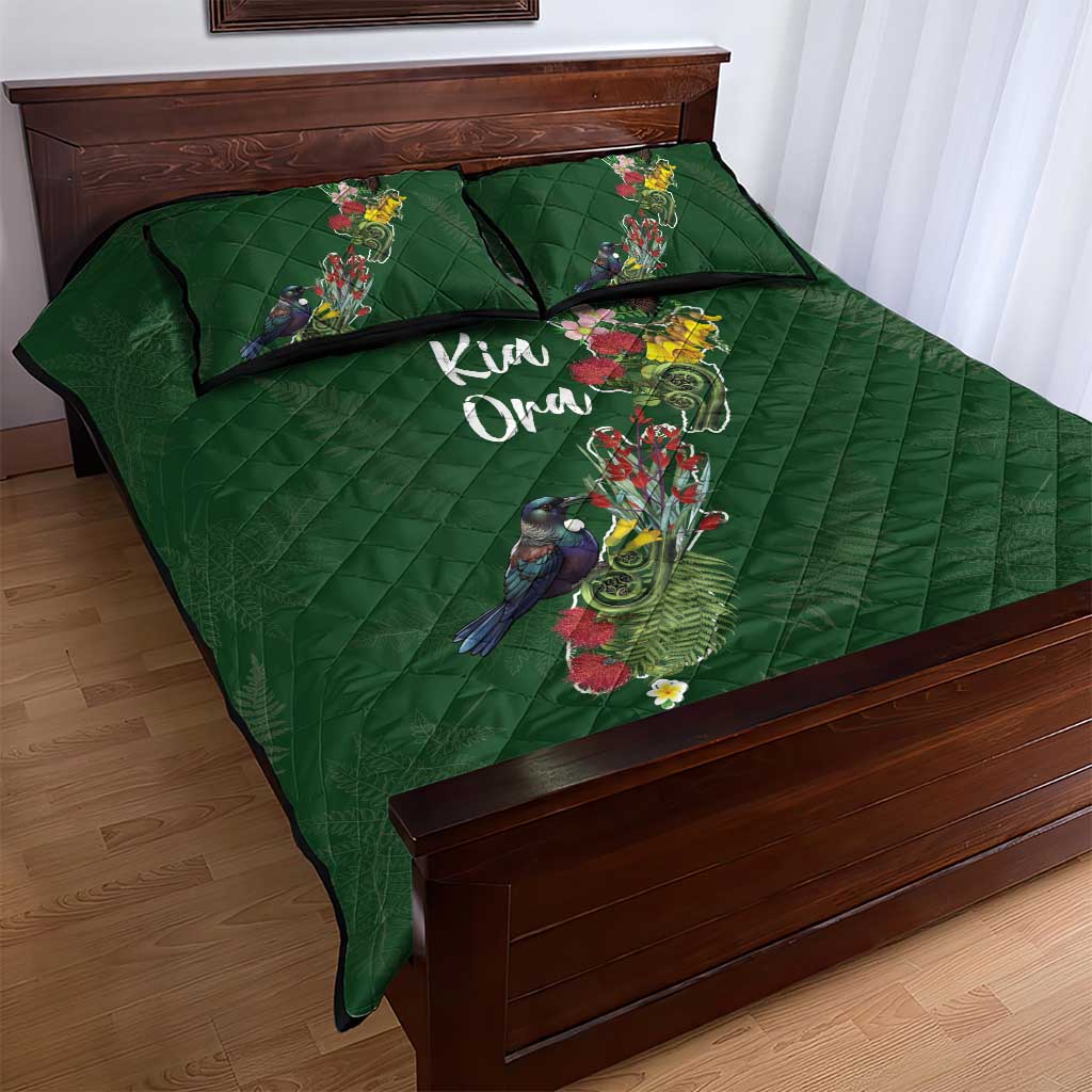 Kia Ora New Zealand Floral Quilt Bed Set Sage Green - Aussie Hoodie