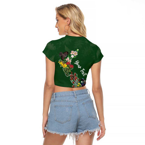 Kia Ora New Zealand Floral Personalized Raglan Cropped T Shirt Sage Green - Aussie Hoodie