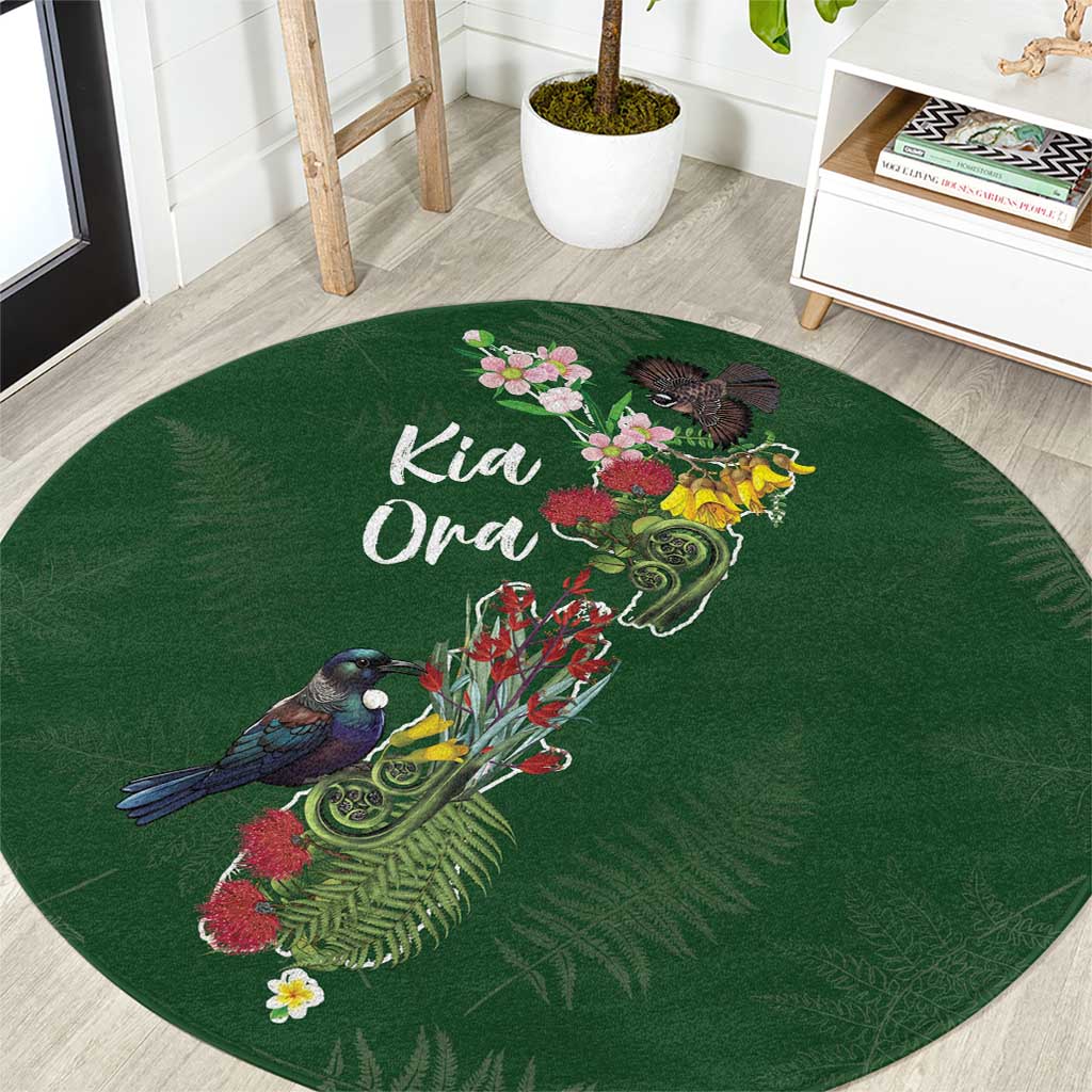 Kia Ora New Zealand Floral Round Carpet Sage Green - Aussie Hoodie