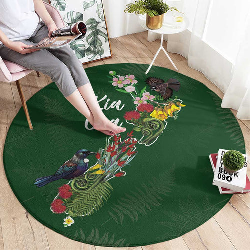 Kia Ora New Zealand Floral Round Carpet Sage Green - Aussie Hoodie