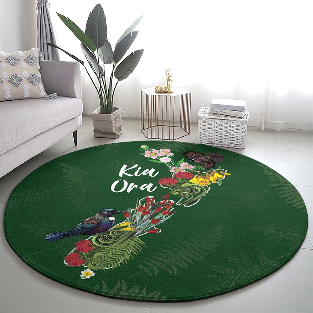 Kia Ora New Zealand Floral Round Carpet Sage Green - Aussie Hoodie