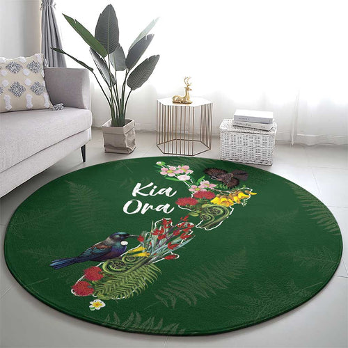 Kia Ora New Zealand Floral Round Carpet Sage Green - Aussie Hoodie