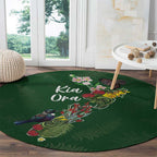 Kia Ora New Zealand Floral Round Carpet Sage Green - Aussie Hoodie