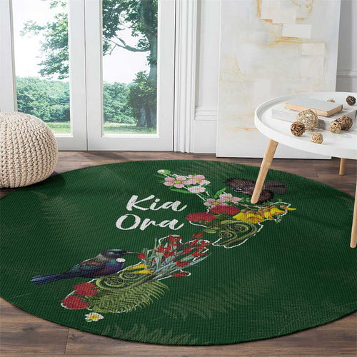 Kia Ora New Zealand Floral Round Carpet Sage Green - Aussie Hoodie