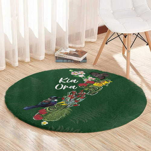 Kia Ora New Zealand Floral Round Carpet Sage Green - Aussie Hoodie