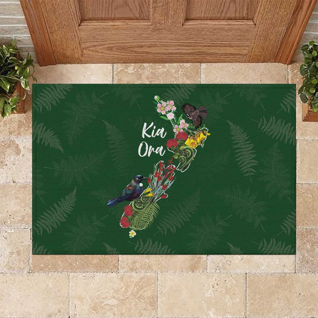 Kia Ora New Zealand Floral Rubber Doormat Sage Green - Aussie Hoodie