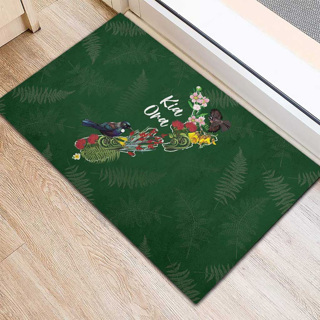 Kia Ora New Zealand Floral Rubber Doormat Sage Green - Aussie Hoodie