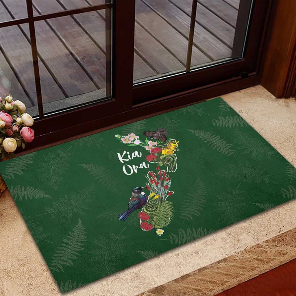 Kia Ora New Zealand Floral Rubber Doormat Sage Green - Aussie Hoodie