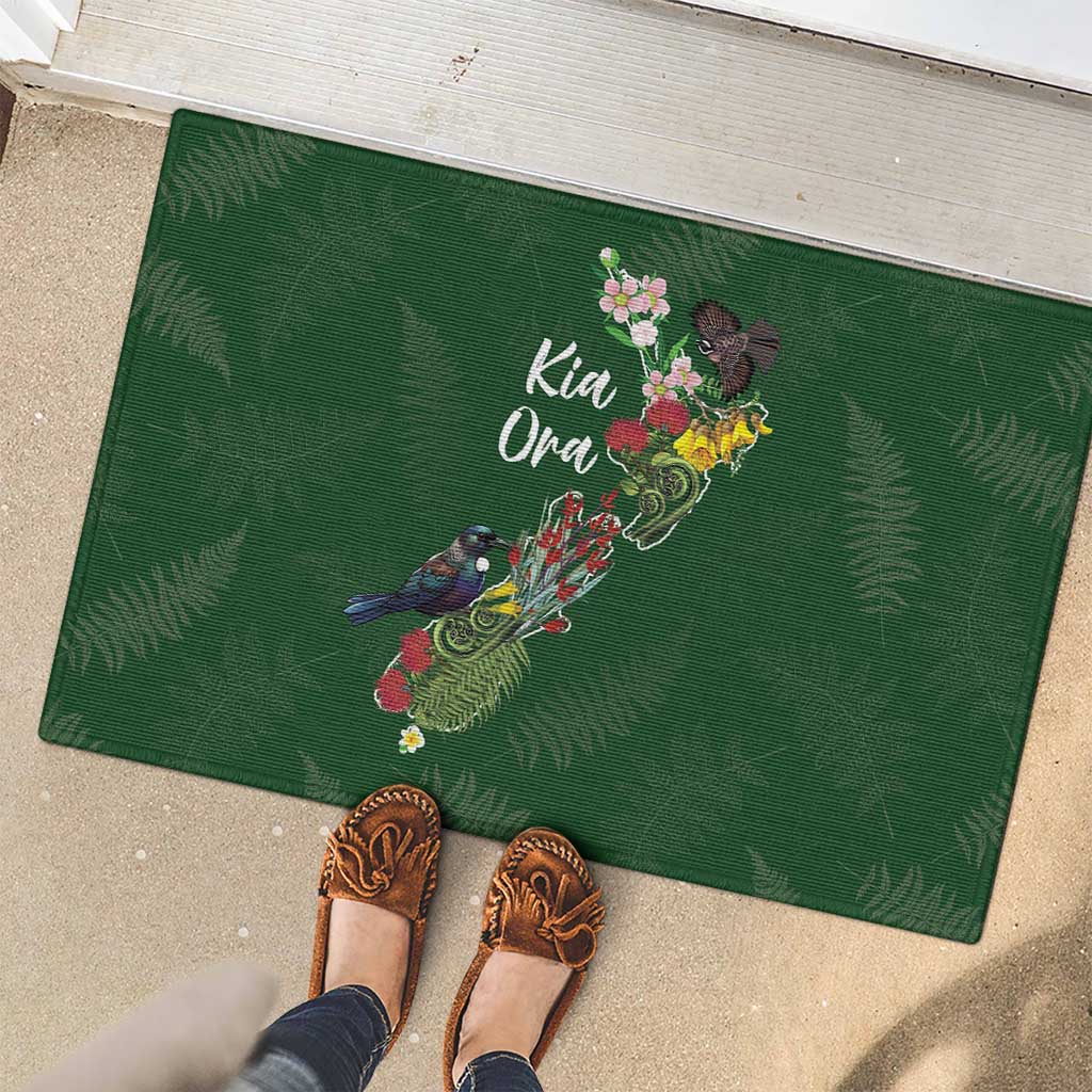 Kia Ora New Zealand Floral Rubber Doormat Sage Green - Aussie Hoodie