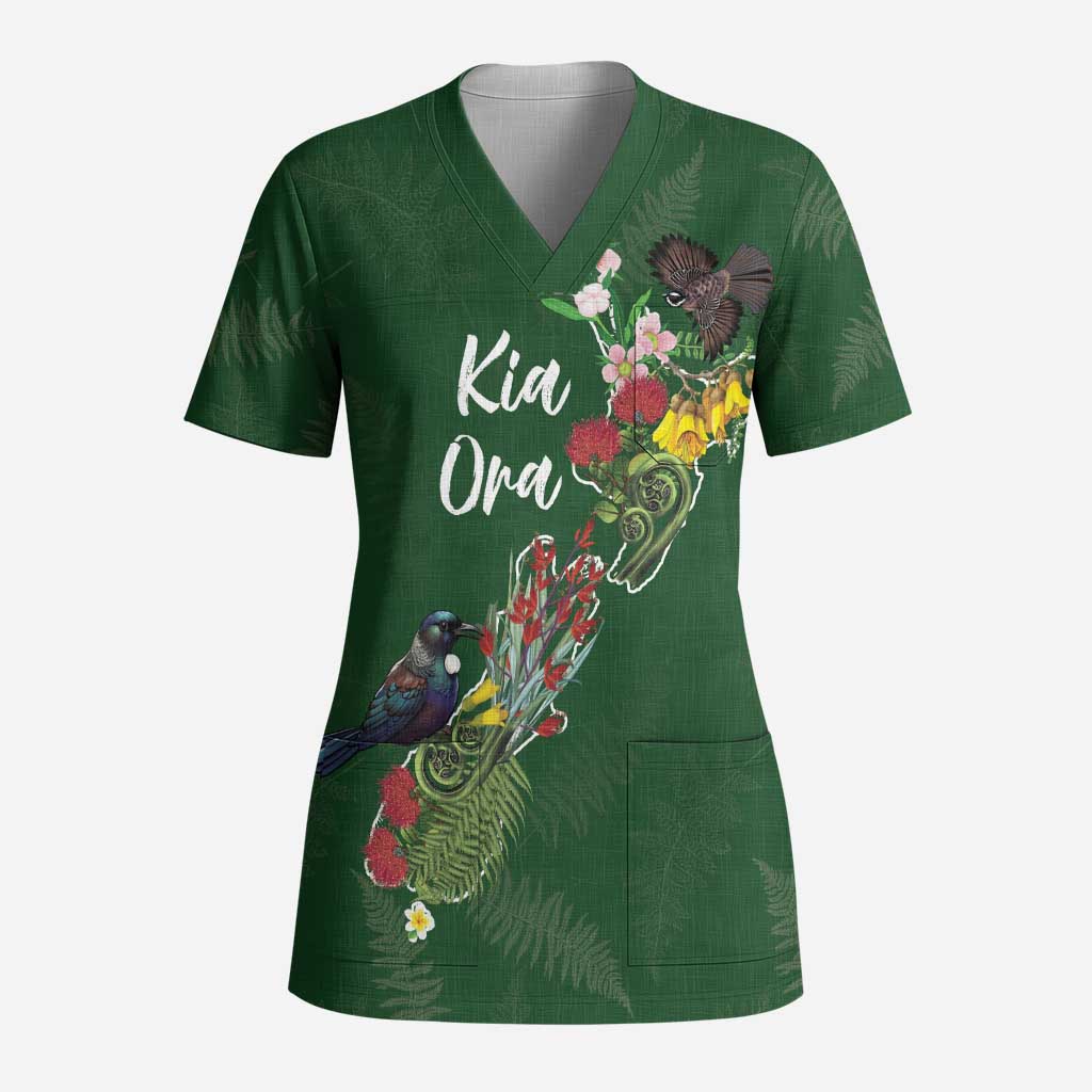 Kia Ora New Zealand Floral Personalized Scrub Top Sage Green - Aussie Hoodie