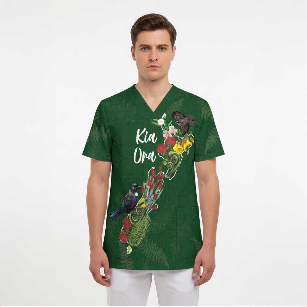 Kia Ora New Zealand Floral Personalized Scrub Top Sage Green - Aussie Hoodie