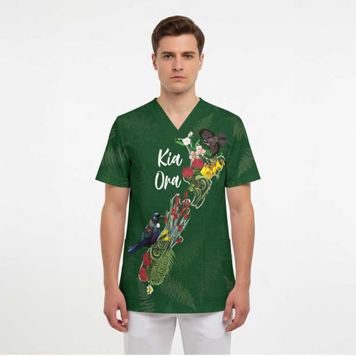 Kia Ora New Zealand Floral Personalized Scrub Top Sage Green - Aussie Hoodie