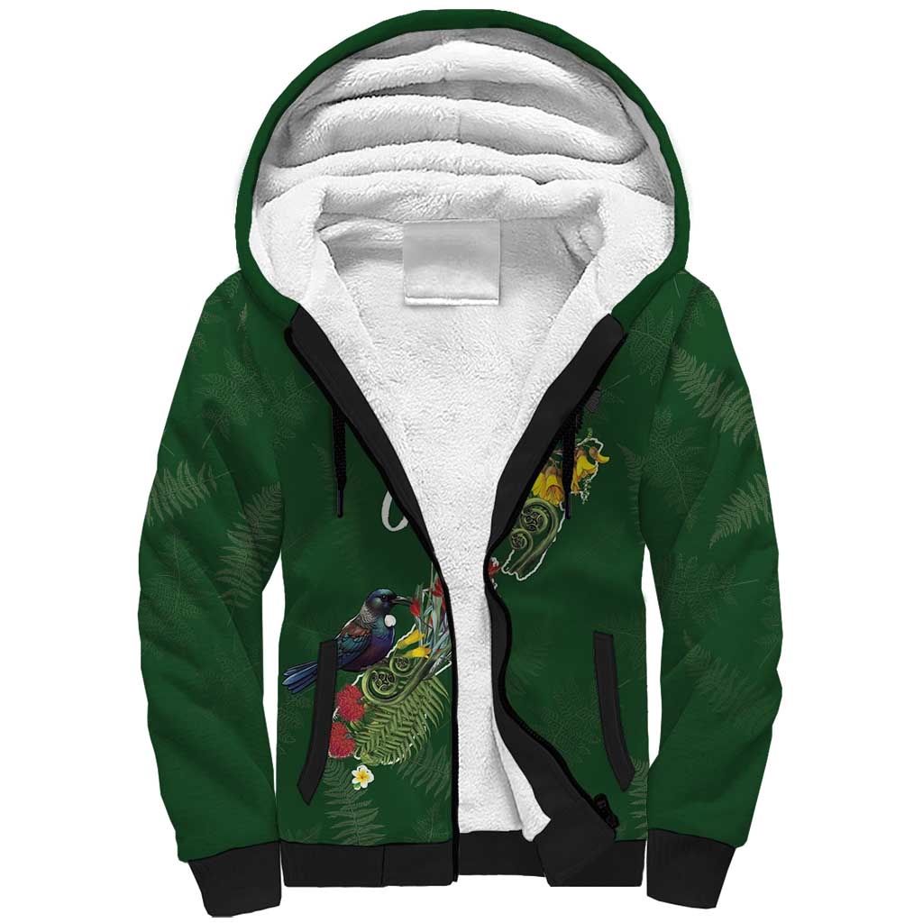 Kia Ora New Zealand Floral Personalized Sherpa Hoodie Sage Green - Aussie Hoodie