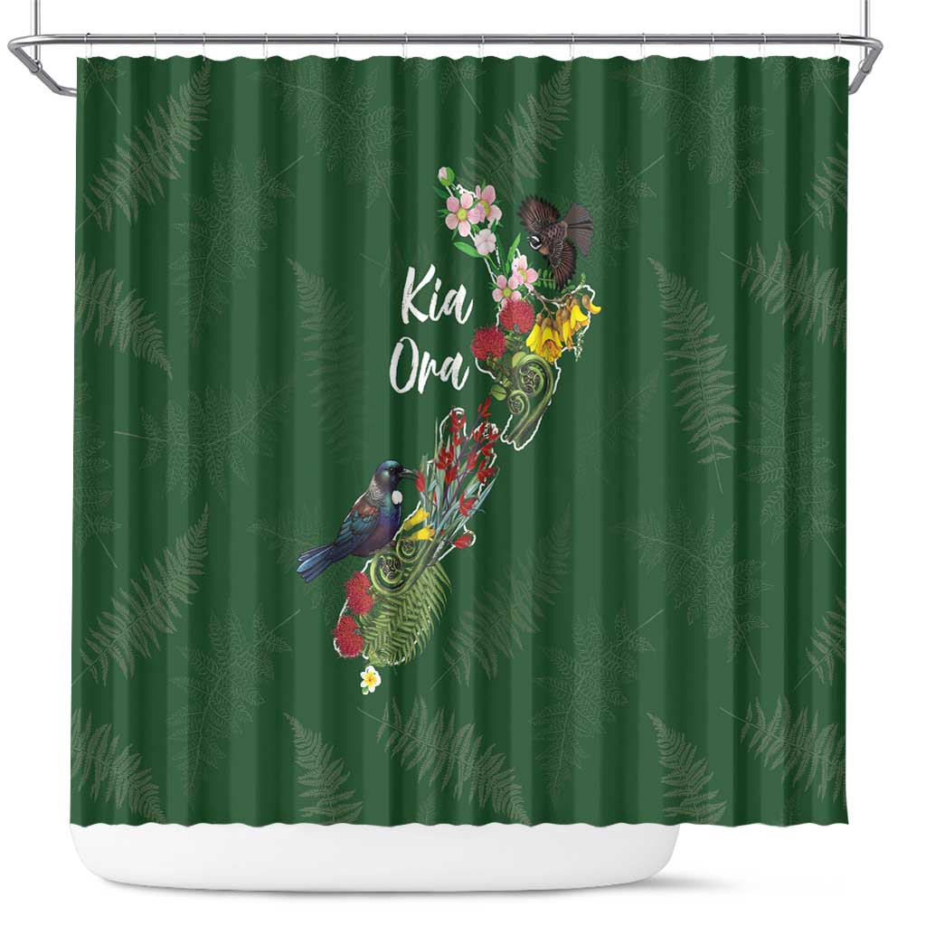 Kia Ora New Zealand Floral Shower Curtain Sage Green - Aussie Hoodie