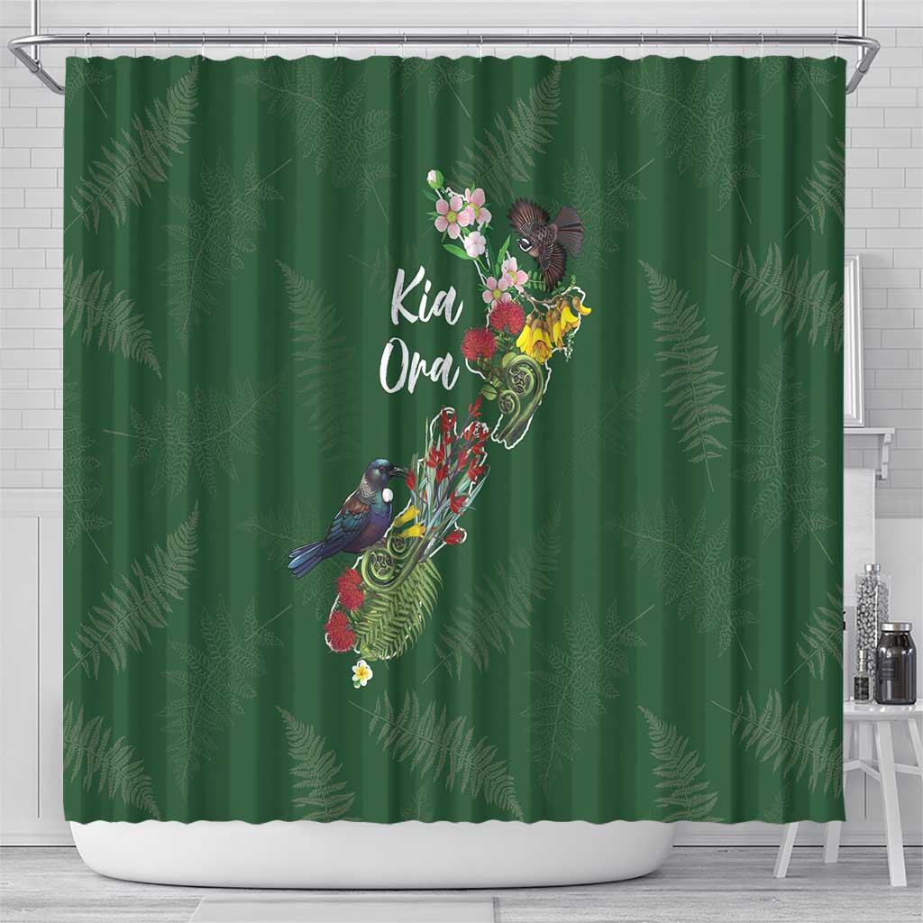 Kia Ora New Zealand Floral Shower Curtain Sage Green - Aussie Hoodie