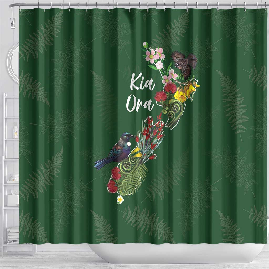 Kia Ora New Zealand Floral Shower Curtain Sage Green - Aussie Hoodie